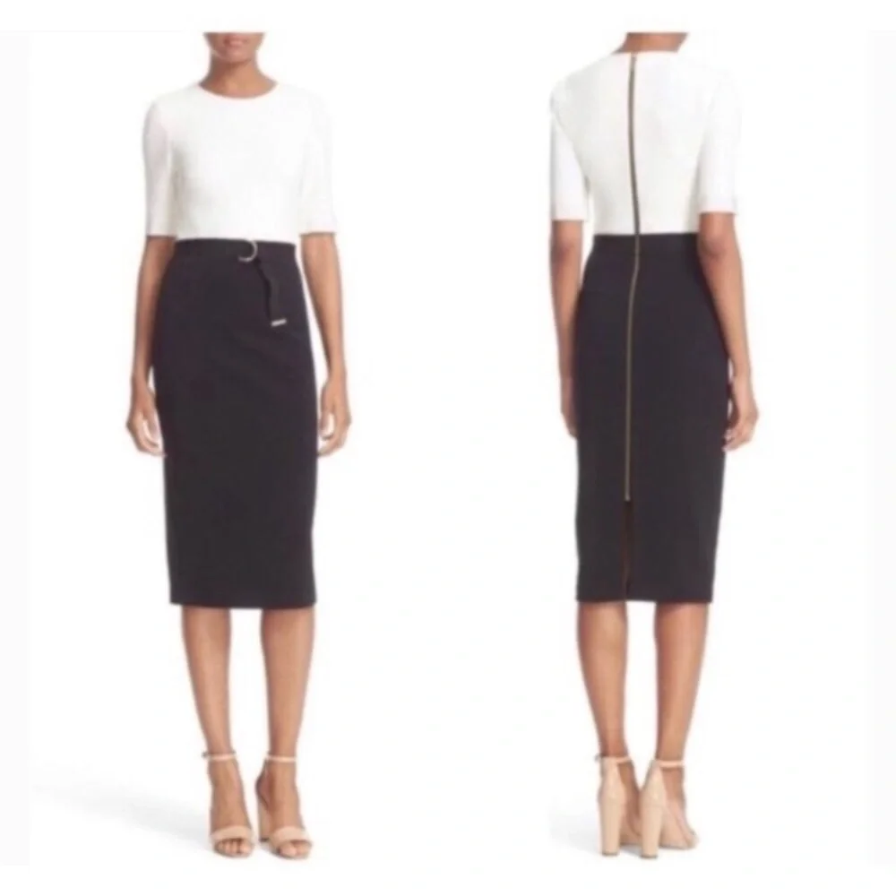 NWT Ted Baker Wandee black ivory sheath dress - FLAW